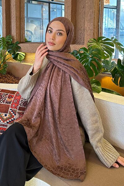 lamelif Bloom Desen Ayrobin Floş Jakar Şal Soft Kahve