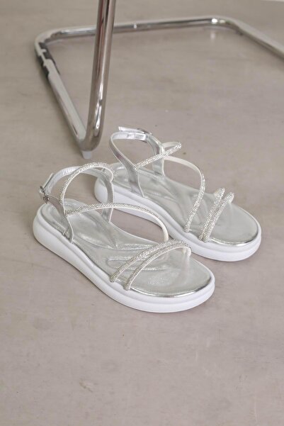 Stil Durağı P51 Model 3 cm Sole Stone Detailed Sandals Silver