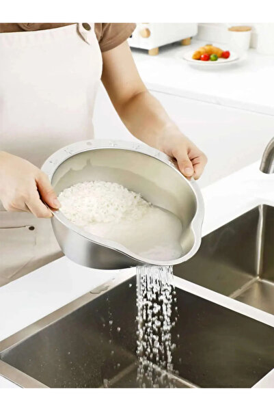 Tasarım Evi مصفاة متعددة الأغراض من النحاس والأرز والفواكه والخضروات من الفولاذ المقاوم للصدأ باللون الفضي