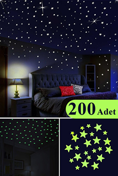 Umut 200 adet Karanlıkta Parlayan Fosforlu Yıldız Dekoratif Sticker Süs Yılbaşı Dekor