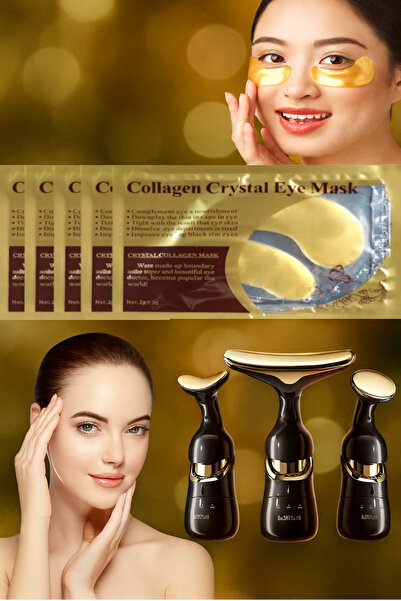 ESENLİWE Gold Collagen Crystal Eye Mask 5 Adet +Yüz Masaj Aleti | Göz Altı To...