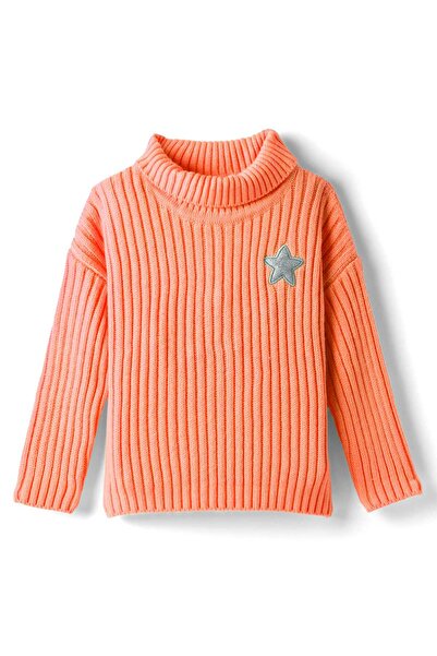 Babyhug Knitted Full Drop Shoulder Sleeves Skivi Sweater With Star Patch - Orange