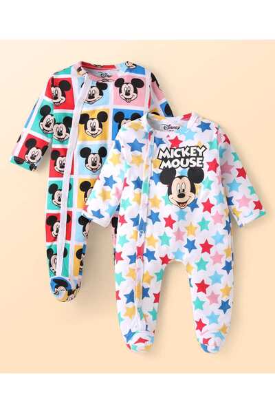 Babyhug Disney أطقم نوم كاملة القدمين مزينة بطبعات ميكي ماوس وأصدقائه (عبوة م...
