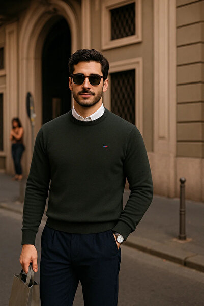 comstar Men's Casual Crew Neck Khaki Sweater