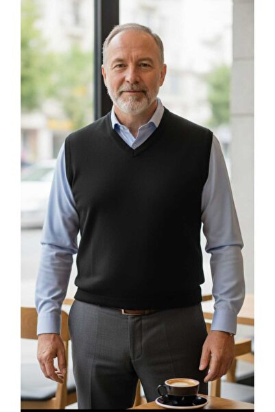 güncüoğlu V-Neck Thin Wool Solid Color Men's Sweater