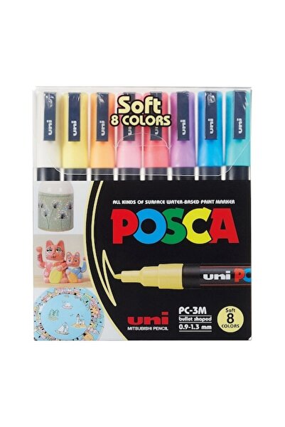 POSCA Σετ 8 μαρκαδόρων PC-3M, στυλό με λεπτή μύτη 0,9-1,3 mm, παστέλ