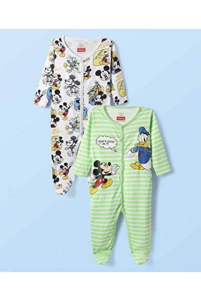 Babyhug Disney طقم بيجاما محبوك بأكمام طويلة وجوارب، مخطط وميكي ماوس، عبوة من...