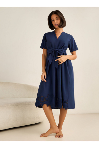 FAV Short Sleeve Viscose Night Dress with a Tie-up Belt