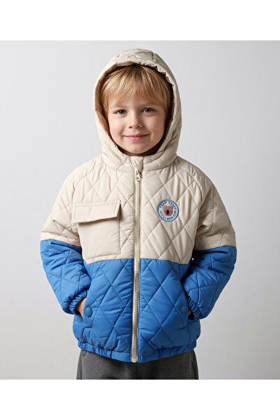 Bonfino Full Sleeves Colour Block Hooded Puffer Quilted Jacket With Front Pat...