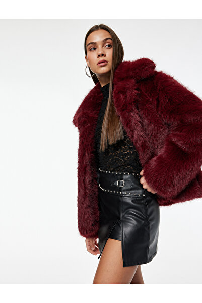 Koton Slit Low Waist Slim Fit Mini Faux Leather Skirt with Metal Accessories