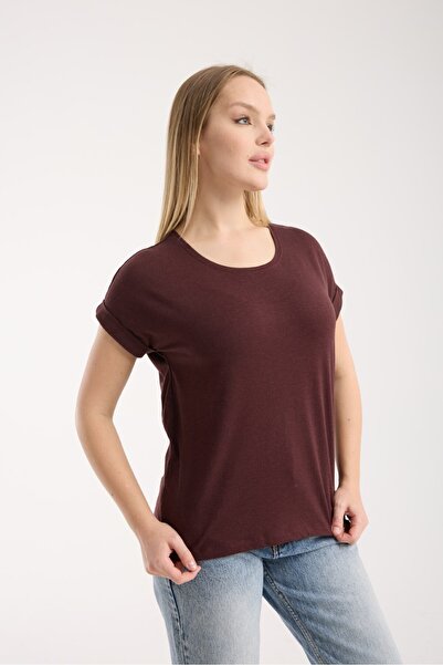 G-FOX Tricou confortabil pentru femei croială cu mâneci curbate basic cu gât rotund din viscoză 6011