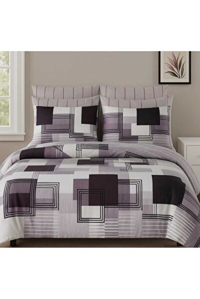 Pucioasa Finet 6-piece bed linen for double bed 2 people, Geometric lilac/purple pattern