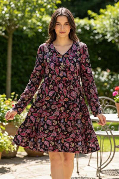 yb yağmur butik V-Neck Ruffled Flannel Dress