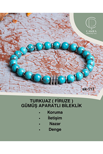 ÇAKRA DOĞAL TAŞ Turkuaz ( Firuze ) Gümüş Aparatlı Bileklik