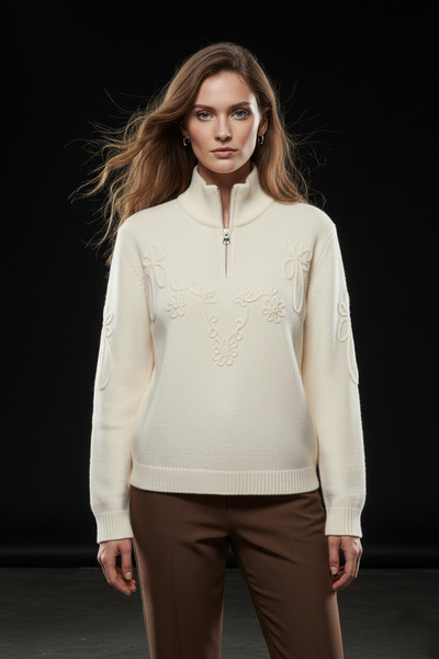 studio fashion 1988 سترة سوزونيلي نسائية بسحاب كريمي اللون