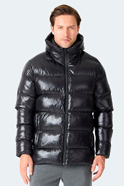 Slazenger HOOT Erkek Kapüşonlu Şişme Siyah Mont & Kaban