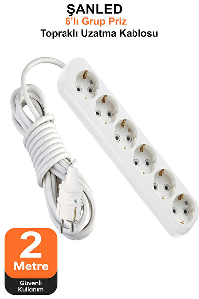 ŞANLED Grup Priz Topraklı 6'lı Çoklu Priz Seyyar Ara Uzatma Kablosu TTR 2x2,5...