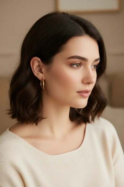 Clariss Çelik Gold Renk 27 mm Halka Model Kadın Küpe