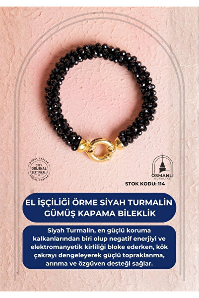 OSMANLI DOĞAL TAŞ Certified Handcrafted Knitted Black Tourmaline Closure Bracelet (Sk:114)