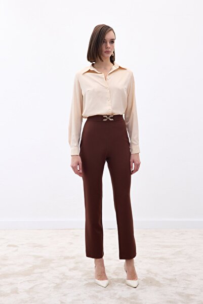 Sateen Accessory Detailed Trousers - Brown