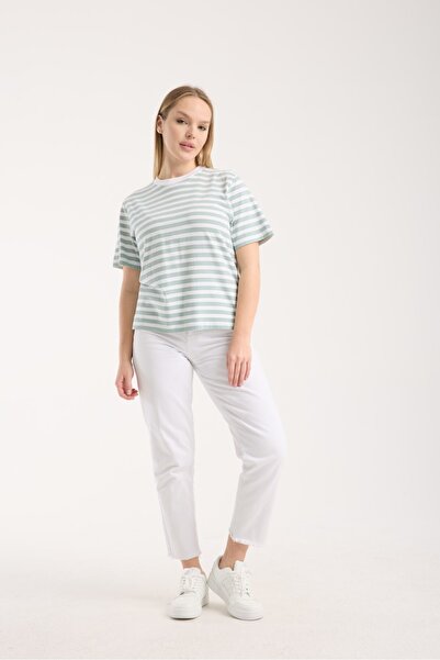 G-FOX Women's 100% Cotton Comfortable Fit Horizontal Striped Basic Crew Neck Short Sleeve Casual T-Shirt 6014