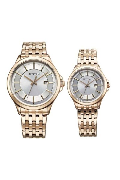 Titan ساعة مودرن باندان كوارتز للأزواج 9401194211WM01 - مينا فضي، سوار من الفولاذ المقاوم للصدأ