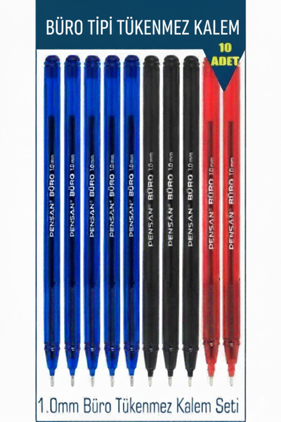 BaranKırtasiye قلم حبر جاف من نوع المكتب، 10 قطع، رأس 1 مم. أزرق 5 قطع، أسود ...