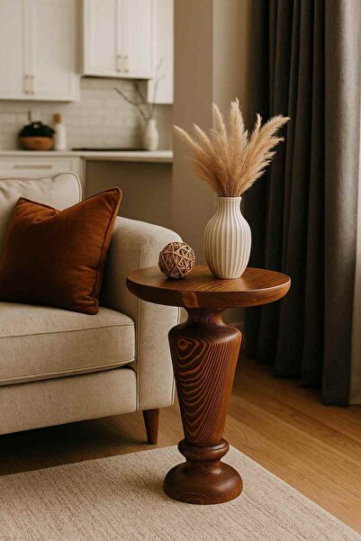 Simillo Home&Living Meşe Renk Doğal Masif Tekli Sehpa Şık Mantar Yan Sehpa