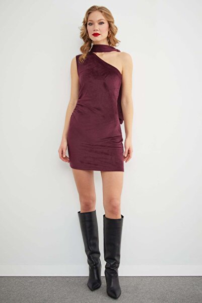 Fulla Moda Mini rochie din catifea drapat cu detaliu de legare pe un singur umăr