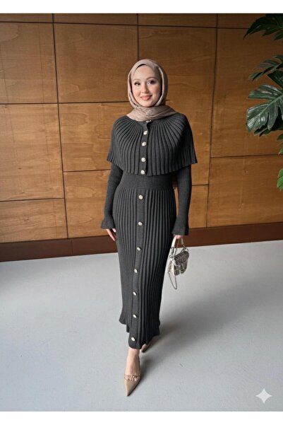 DAĞON'S Dgn's Dubai Collection Multi Buttoned Caped Dress Women's Knitwear Set