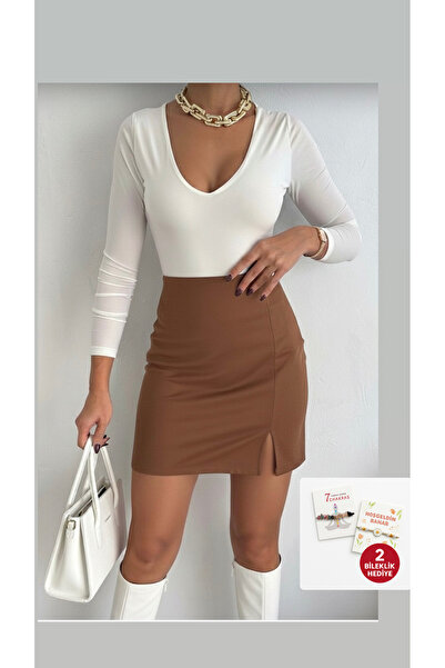 ABAGlobal %100 Pamuk Yüksek Bel Yırtmaçlı Kadın Mini Etek – Şık ve Feminen