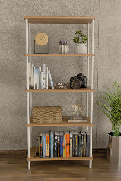 BARIN DESIGN 5 Raflı Modern Metal Gövdeli Kitaplık Çevir-Tak Kolay Kurulum Ça...