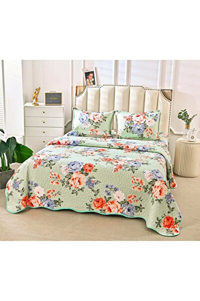 trendyhome Cuvertură pentru pat dublu, 3 piese, florală, multicoloră - P23801
