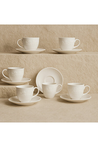 Evanev Porline Helena Porselen Kahve Fincan Seti 6 Kişilik Beyaz