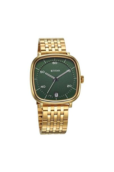 Titan Men’s Watch 1885YM02 – Green Dial, Gold-Tone Stainless Steel Strap, Qua...