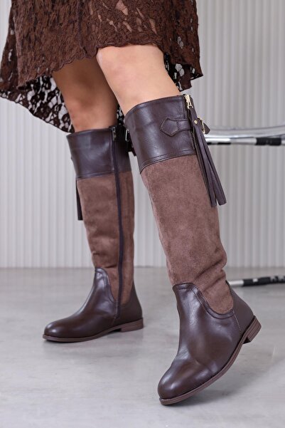 Stil Durağı selero model 2 cm topuklu yeni sezon uzun çizme KAHVE