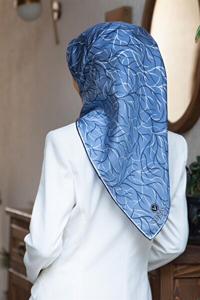 Vissona Tivil Silk Scarf 61012 - 8 - 0033 Navy Blue Line Pattern