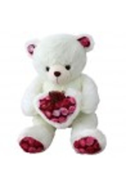 KotaBaby Ursuleț de pluș 55 cm, Kota Baby, alb/roșu