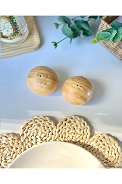 Carino مجموعة من 2 وعاء فلفل على شكل كرة من الخيزران - 7x6.2 سم