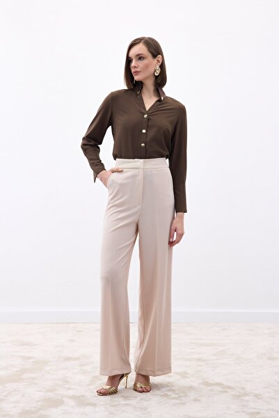 Sateen Palazzo Crepe Pants - Stone