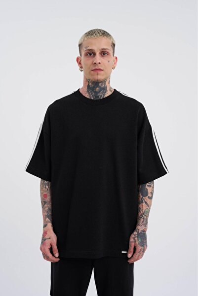 Machinist Men's Striped Sleeves Oversized T-Shirt Black
