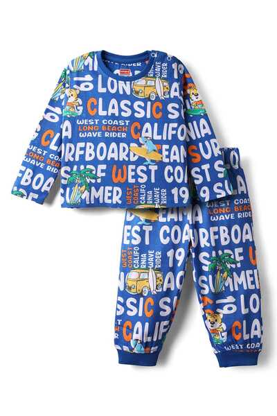 Babyhug Cotton Knit Full Sleeves Pyjama Set with Text Print - Blue