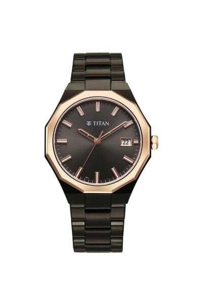 Titan ساعة ريغاليا دوديكاغون كوارتز تناظرية للرجال - مينا رمادي، سوار من الفو...