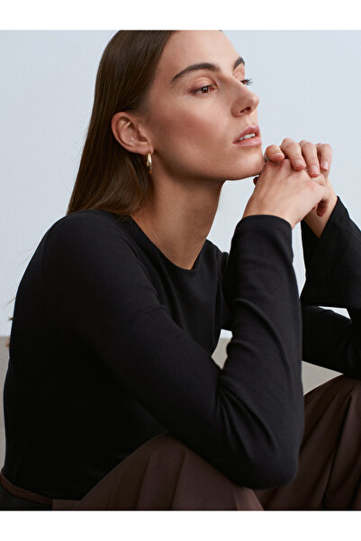 Dilvin 32284 Crew Neck Long Sleeve Top-Black