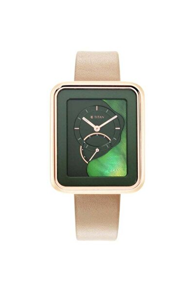 Titan Wander Green MOP Analog Leather Strap Watch for Women – Rose Gold Case, Quartz Movement