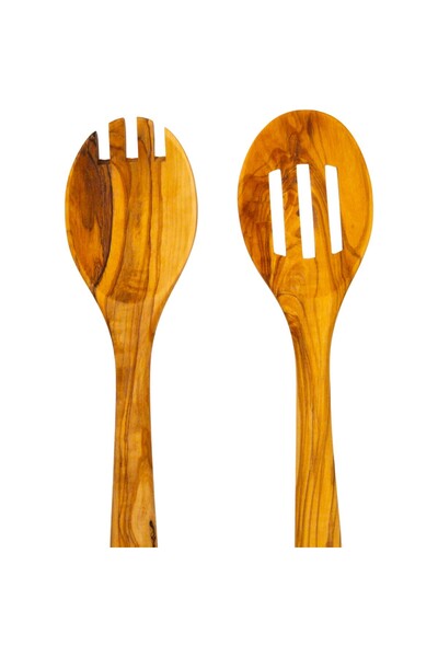 Hakiki Store طقم مغارف خشبية من خشب الزيتون مكون من قطعتين