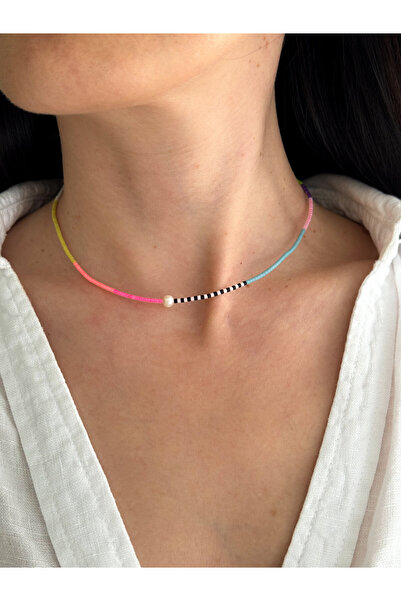 Mojo Jewellery Pembe Neon İncili Ipli Kolye