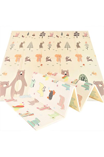 mamabrum Double-sided foam mat XXL - foldable 1 CM (forest with teddy bear and horses)