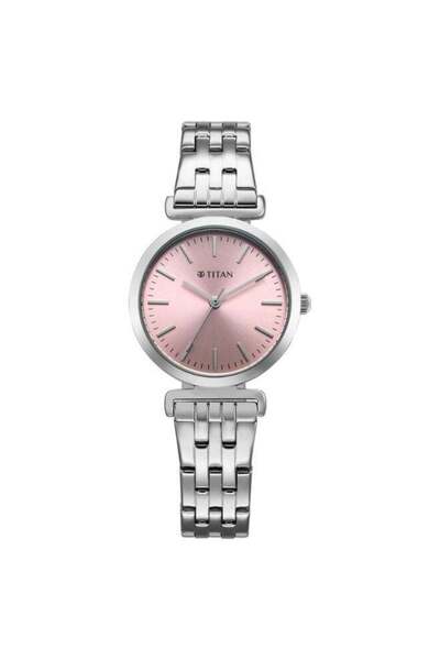 Titan ساعة نسائية من Workmode 95321SM01 - مينا وردي، سوار من الفولاذ المقاوم للصدأ الفضي، حركة كوارتز،