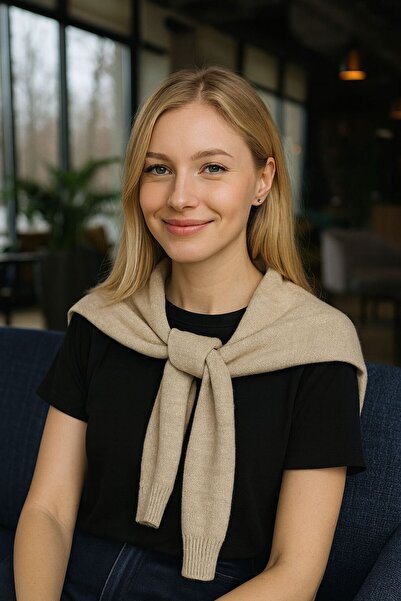 BALIENTE شال سترة محبوكة ناعمة ذات ملمس ناعم باللون البيج مقاس 50x65 سم